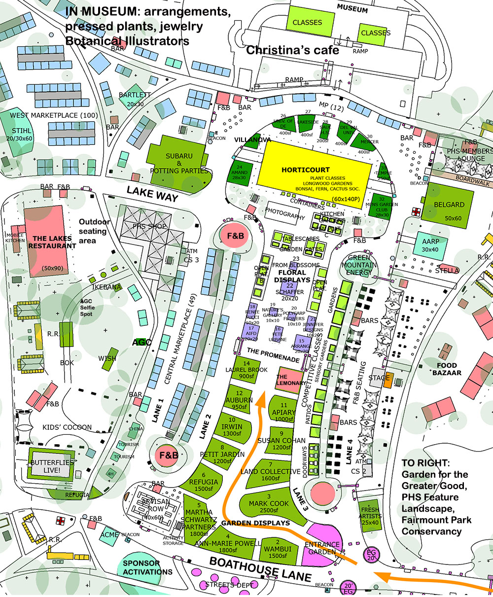 Image map of exhibitor area for 2022 Flower Show